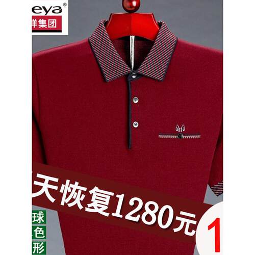 恒源祥高端2026夏季桑蚕丝短袖t恤男中年休闲薄款宽松冰丝polo衫