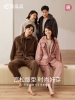 顶瓜瓜 Коралловая бархатная утепленная пижама, лонгслив, нарукавники, демисезонный комплект, для влюбленных