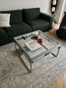 铝型材家具现代茶几网红钢化玻璃茶台桌子客厅卧室轻奢透明小方桌