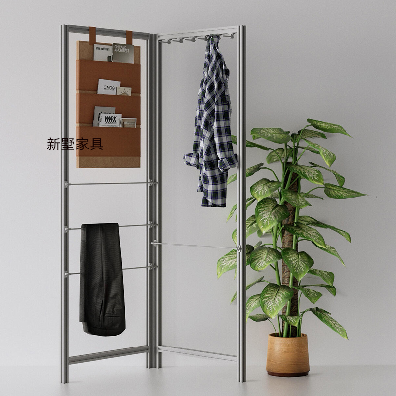 简约现代铝型材衣帽架玄关转角大衣收纳架衣服展示架L型隔夜衣架