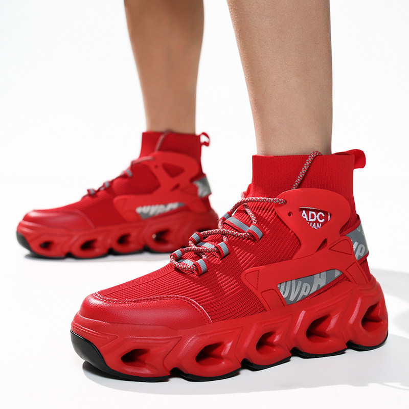 本命年马年红色运动风网面高帮小红鞋男士45大码46厚底增高老爹鞋,流行男鞋,网面鞋,淘宝优惠券,粉丝福利购,淘宝优惠卷