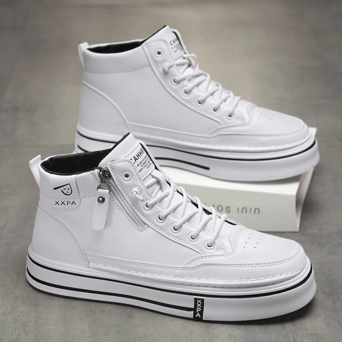 春夏季男士高帮板鞋韩版潮流学生中帮小白鞋青少年侧拉链中邦潮鞋