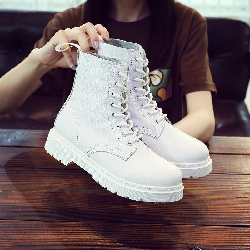 冬季纯白色情侣工装靴英伦风男士45大码高帮马丁靴37小码真皮皮靴,流行男鞋,马丁靴,淘宝优惠券,粉丝福利购,淘宝优惠卷