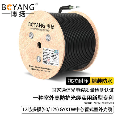 博扬GYXTW铠装室外多模光缆 12芯光缆 通信光缆OM2(50/125) 中心