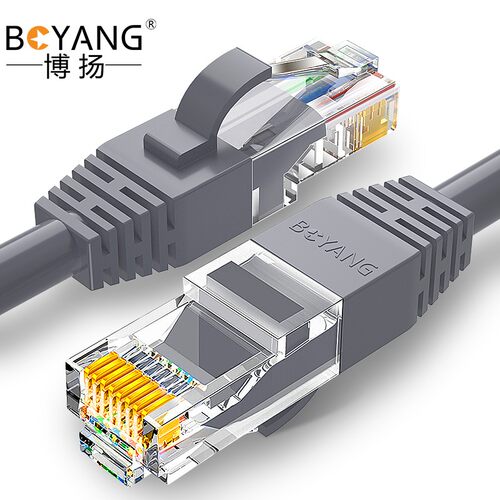 博扬超五类网络跳线非屏蔽千兆成品网线CAT5e(24AWG)无氧铜15米灰