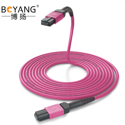 博扬 24芯MPO-MPO光纤跳线母头B极性兼容MTP 30米OM4万兆多模跳