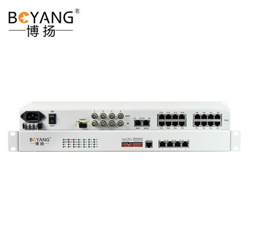博扬综合业务电话光端机4路E1+16电话2百兆BY-4E1-16P2FV2GV-40KM