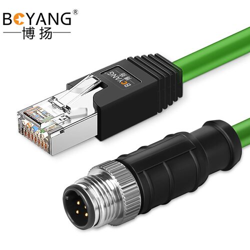 博扬 高柔相机工业网线 4针D型M12转RJ45 3米 工业拖链BY-TL-D3m