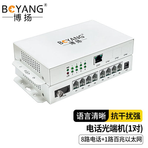 博扬 数字电话光端机 8路电话语音+1路网络对讲音频加 BY-8P1E