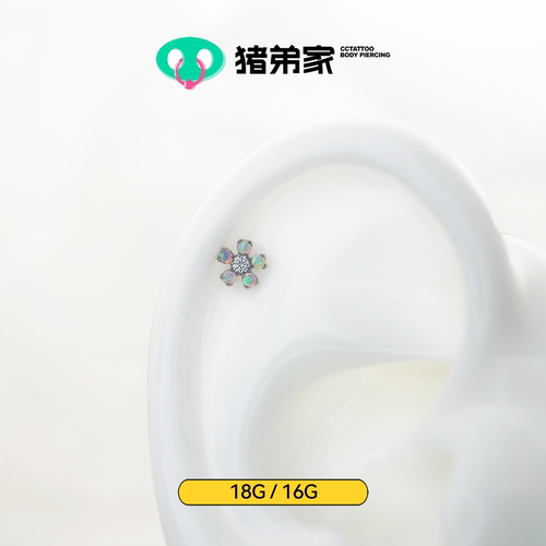 CC猪弟家 16G/18G 五瓣极光花 高抛光钛合金耳钉耳骨耳窝内螺纹