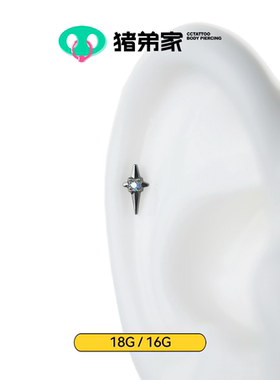 CC猪弟家 16G/18G 十字星点 高抛光钛合金耳钉耳骨耳窝耳垂内螺纹