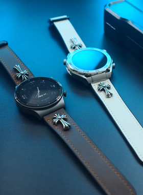 适用华为手表带GT3真皮watch 4pro金属磁吸扣通用小米color2三星