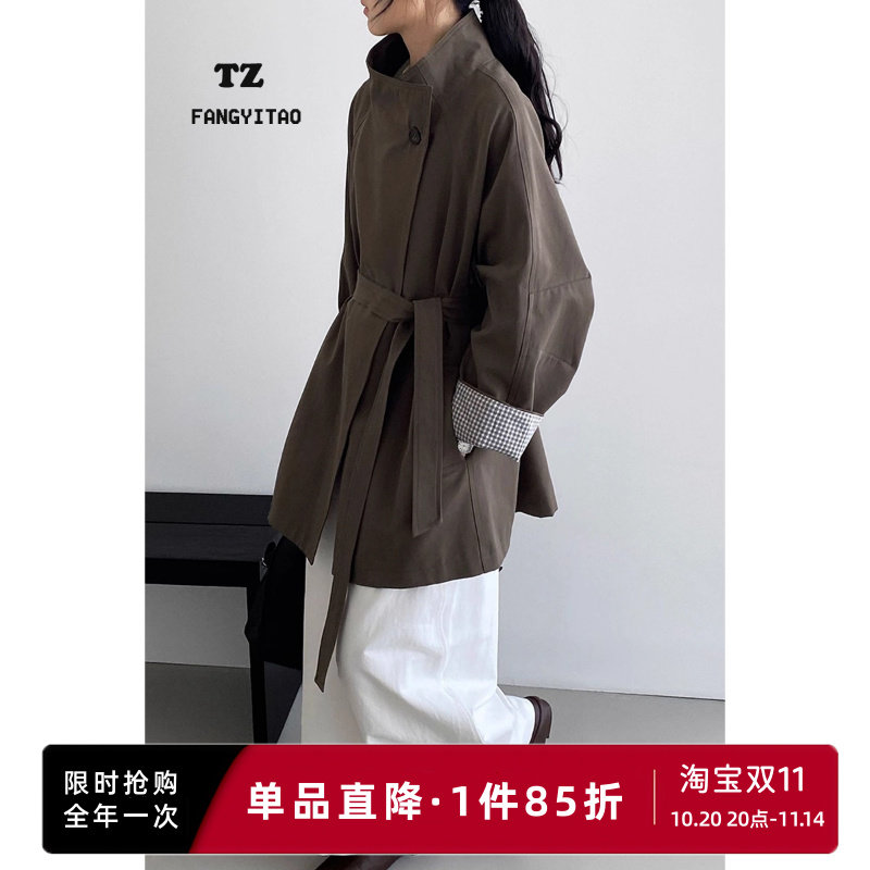 原版高级经典撞色风衣外套廓形显瘦一粒扣宽松英伦风大衣小子上衣