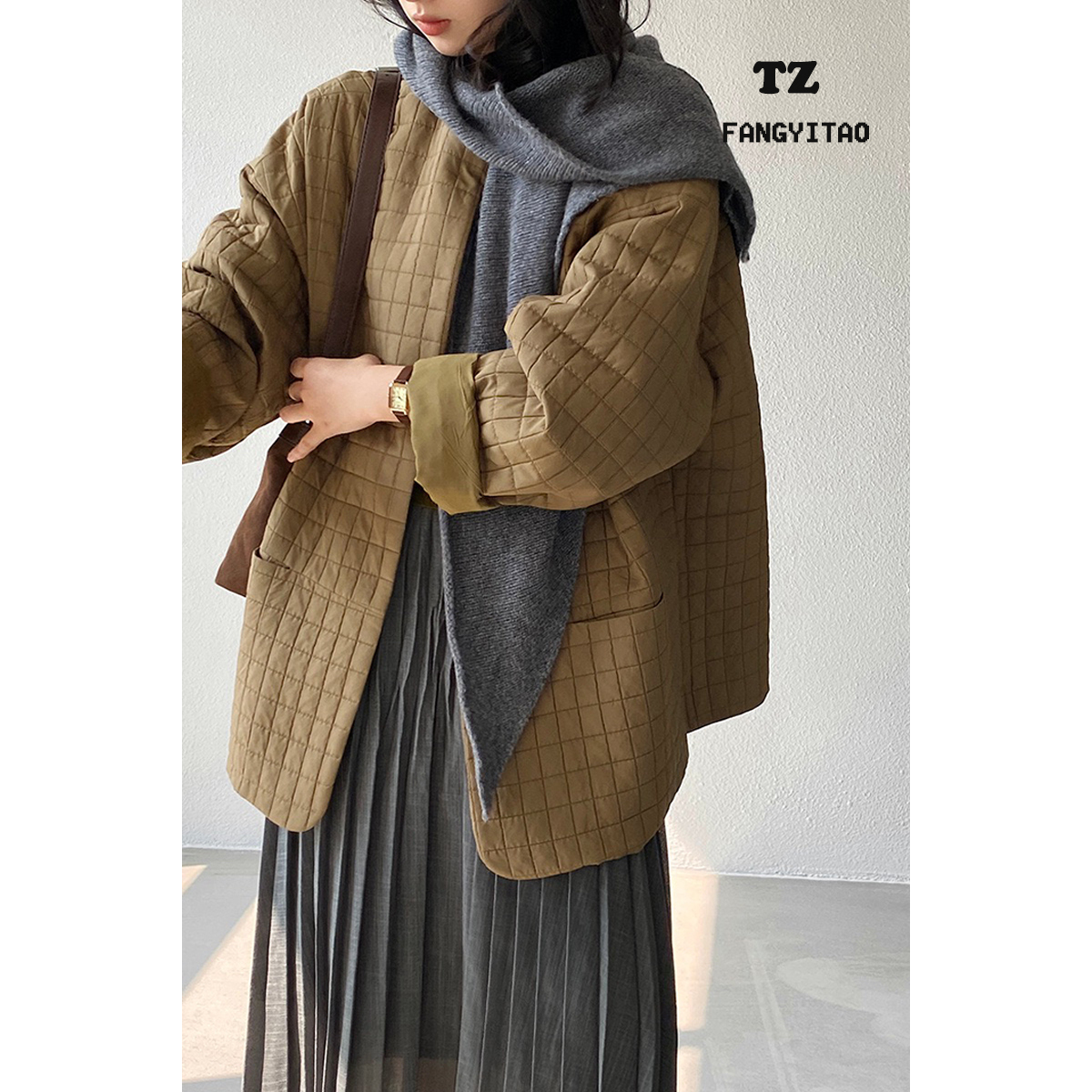 重磅私服压纹肌理圆领廓形棉衣