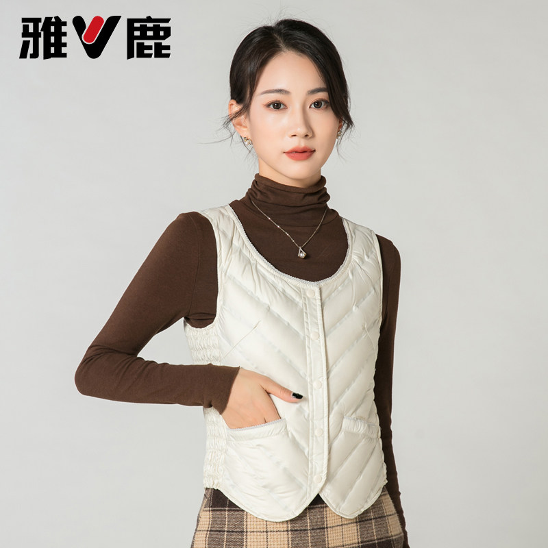 按扣百搭短款圆领无缝羽绒马甲女