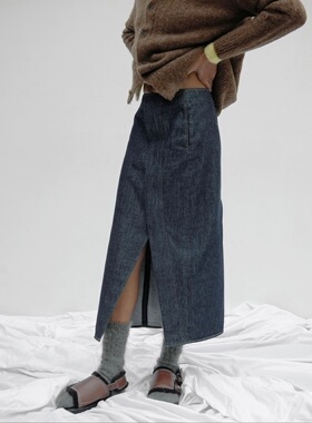 实穿时髦Auralee设计感百搭开衩牛仔半裙中长裙22SS新品