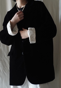 丝绒西装 大艺术家cas 宽松廓形黑色中短款 浪漫复古经典 外套 y法式