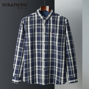秋季 男士 新款 休闲青年大码 纯棉宽松衬衣 意邦奴长袖 男装 格子衬衫