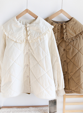 2023新 日系M Babyruy宝蕊设计款娃娃领菱格压花夹棉衬衫女17785