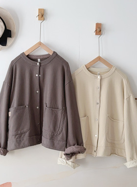 外套 初见沫森日系立领纯色加绒加厚纯色棉布小众百搭开衫82389