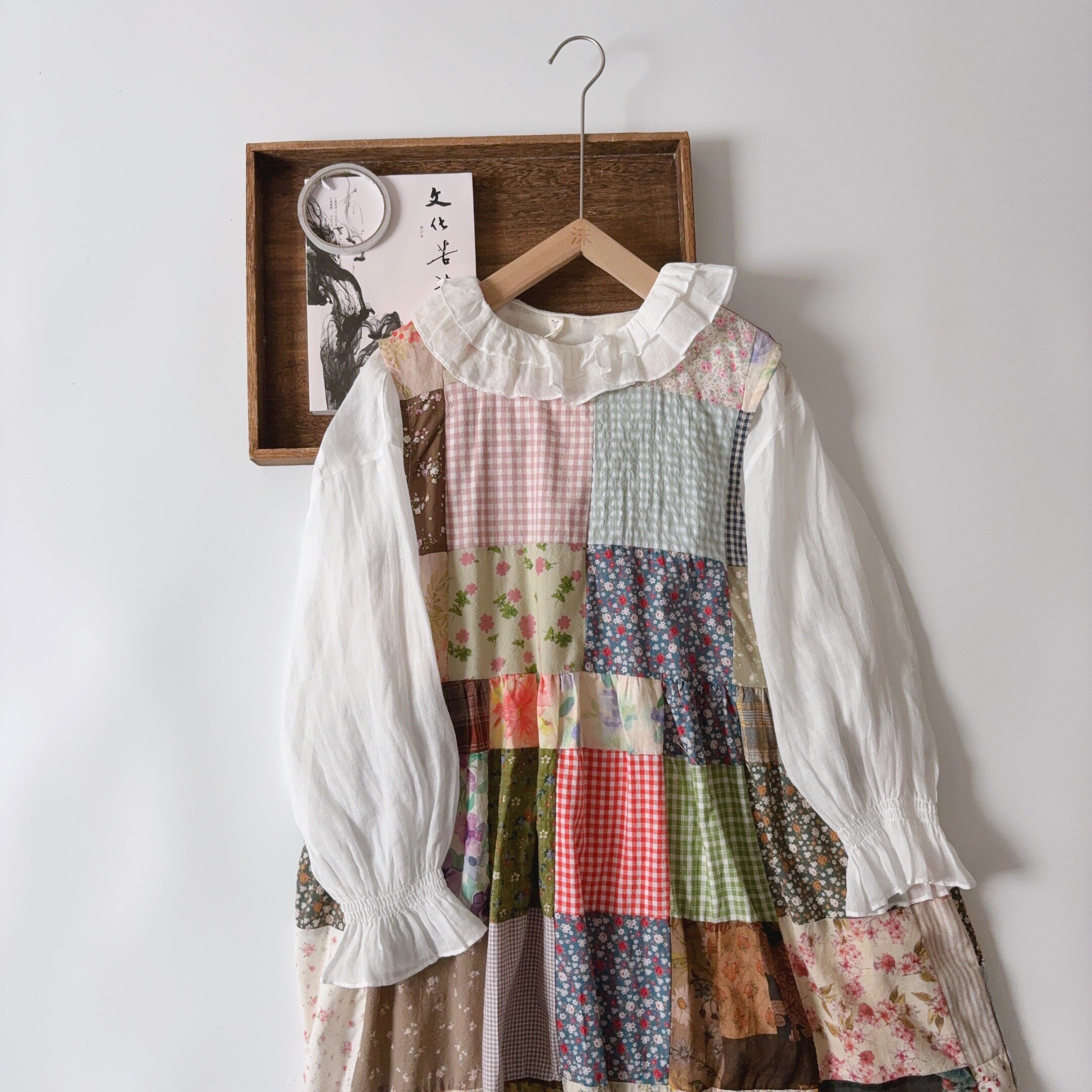 背心裙 森系甜美圆领碎花格子百家布拼接无袖宽松连衣裙06592198