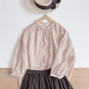 衬衫 初见沫日系轻文艺印染小碎花做旧轻薄苎麻宽松上衣女2033