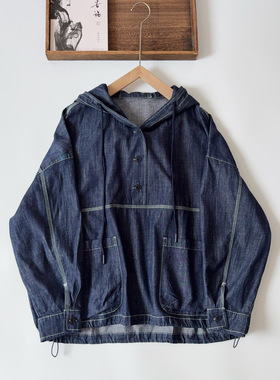 牛仔衬衫 日系复古连帽大口袋宽松百搭套头小众休闲外套上衣36095
