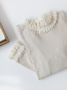 2024春 初见沫森女系文艺百搭花边领纯色柔软棉质T恤打底麻豆6593