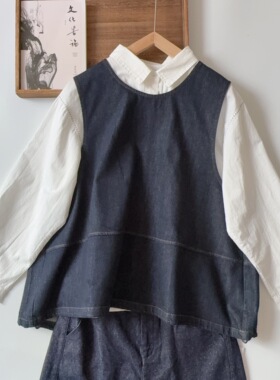 牛仔马甲 2026新日系拼接设计款圆领套头宽松无袖小众背心叠穿B备