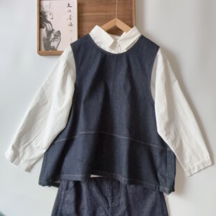 小众背心叠穿B备 圆领套头宽松无袖 牛仔马甲 2026新日系拼接设计款