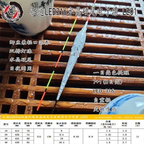 【天道竞技】征道LED 316双排灯珠水晶硬尾日夜两用电子漂 LE系列