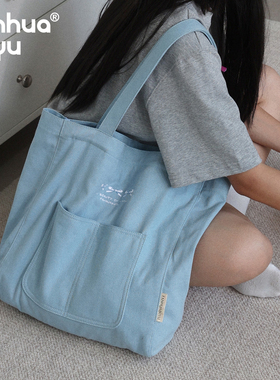 梵花不语小清新原创设计风帆布包女大学生单肩包大容量简约通勤包