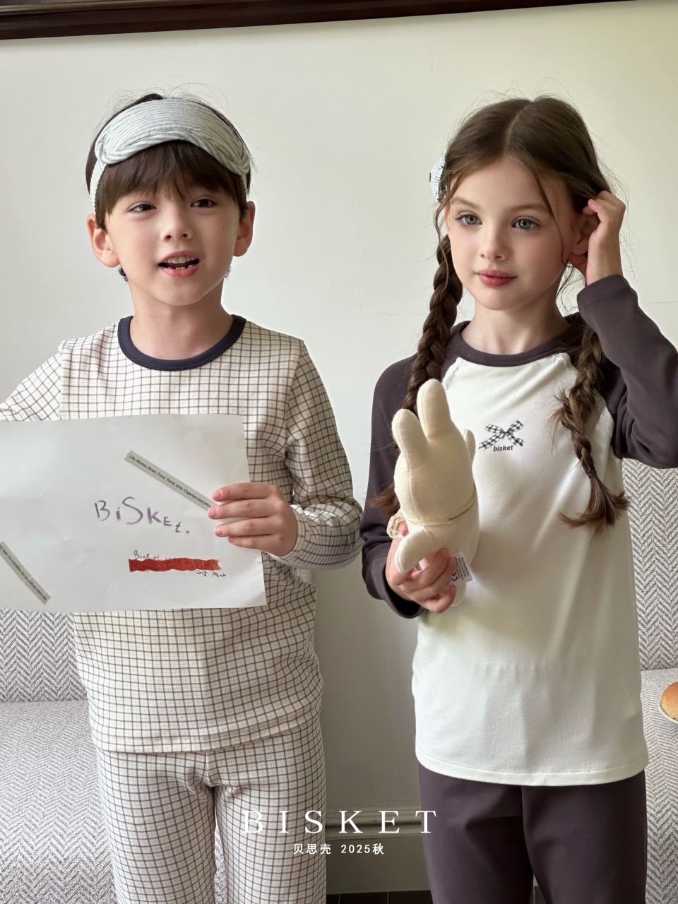Bisket贝思壳2025秋冬新款儿童纯棉家居服内衣裤套装小中大童亲子