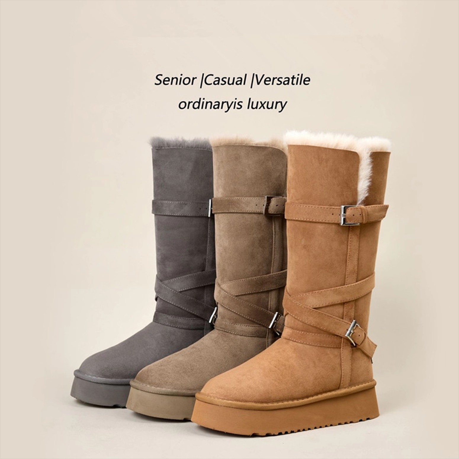 厚底灰色雪地靴女2025冬季新款长筒加绒加厚保暖高筒靴东北大棉鞋