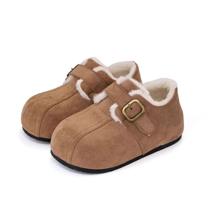 厚底复古加绒勃肯鞋女2025新款秋冬保暖皮带扣毛毛鞋外穿女棉鞋子