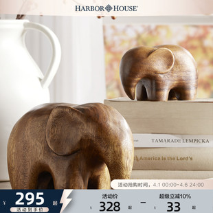 家居实木装 饰品简约客厅木制大象摆件Elephant House美式 Harbor