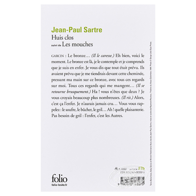 进口原版 *【法国法文版】萨特：禁闭 法文原版 Huis clos, suivi de Les moＵＣhes  Jean-Paul Sartre Gallimard   Gallimard