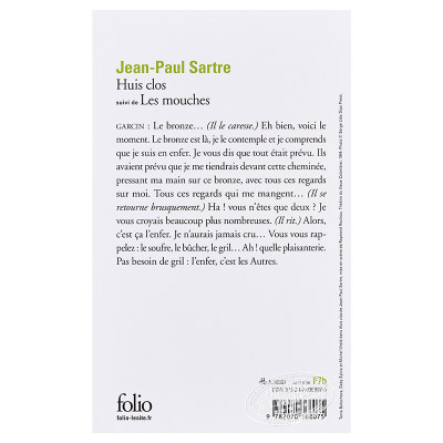 进口原版*【法国法文版】萨特：禁闭法文原版 Huis clos, suivi de Les moＵＣhes Jean-Paul Sartre Gallimard Gallimard