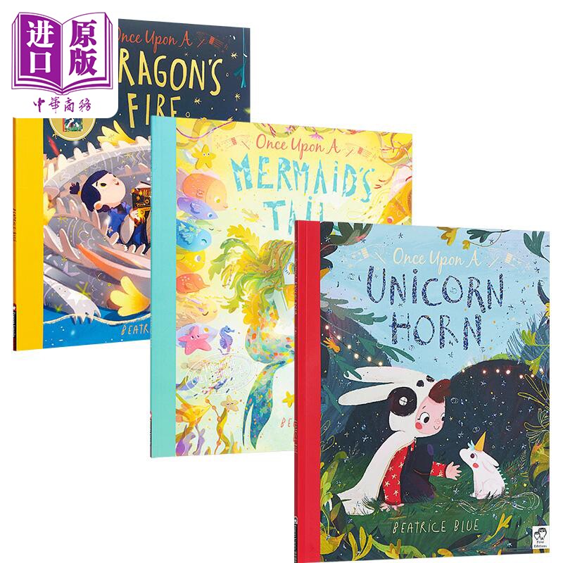 进口原版 *Beatrice Blue 从前故事系列儿童绘本3册套装 独角兽Once Upon a Unicorn 魔法师Witchs Broom 喷火龙 Dr   Frances Lin