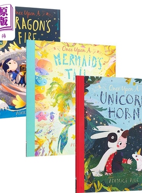 进口原版 *Beatrice Blue 从前故事系列儿童绘本3册套装 独角兽Once Upon a Unicorn 魔法师Witchs Broom 喷火龙 Dr   Frances Lin