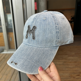 2025美式 复古街头潮搭破洞字母牛仔棒球帽子女大头围显脸小鸭舌帽
