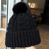 2024新款 加绒加厚毛球毛线帽女秋冬保暖护耳帽针织帽纯色冷帽