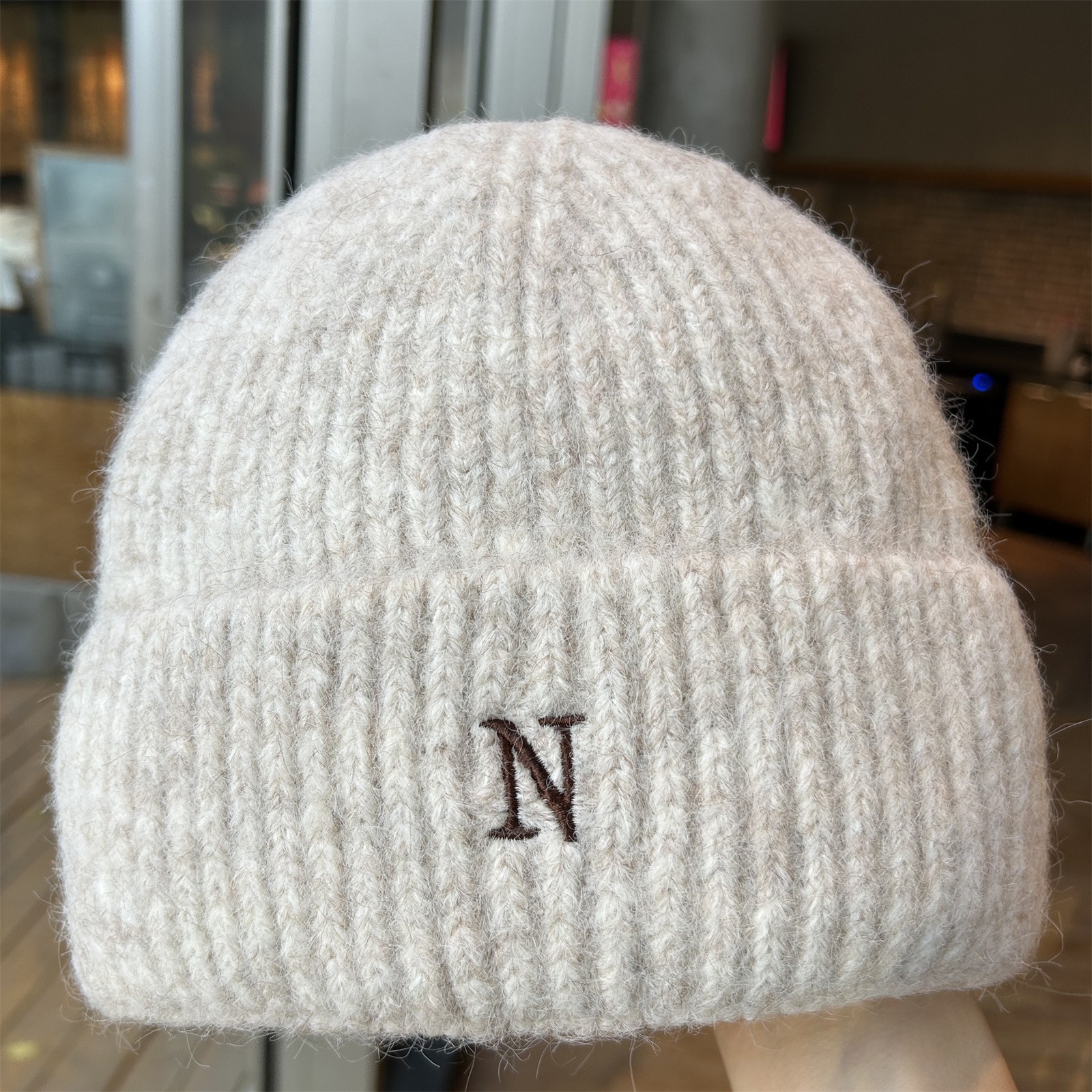 百搭字母N针织毛线帽秋冬保暖