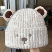 新款 可爱小熊耳朵显脸小毛线帽子女秋冬保暖个性 针织帽网红冷帽