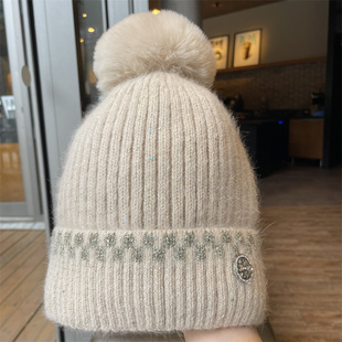 女士冬帽显脸小毛线针织帽毛球加绒加厚保暖护耳百搭防寒防风帽子