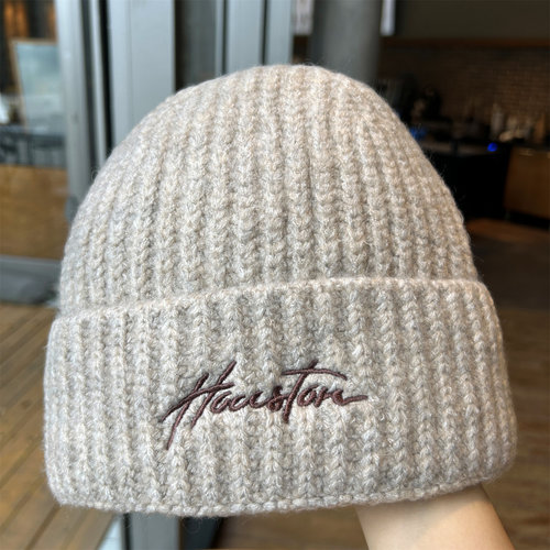 新款加厚加绒显脸小字母毛线帽女冬大头围百搭针织帽子保暖冷帽