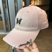 渐变色帽子蝴蝶装 饰小众鸭舌帽女生甜酷辣妹软顶棒球帽大头围潮