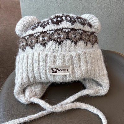 可爱猫耳朵费尔岛毛线帽