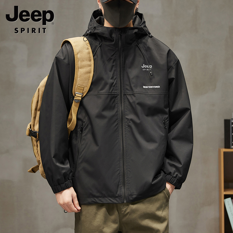 吉普官方夹克男士外套男秋季新款男装休闲户外冲锋男生运动上衣服