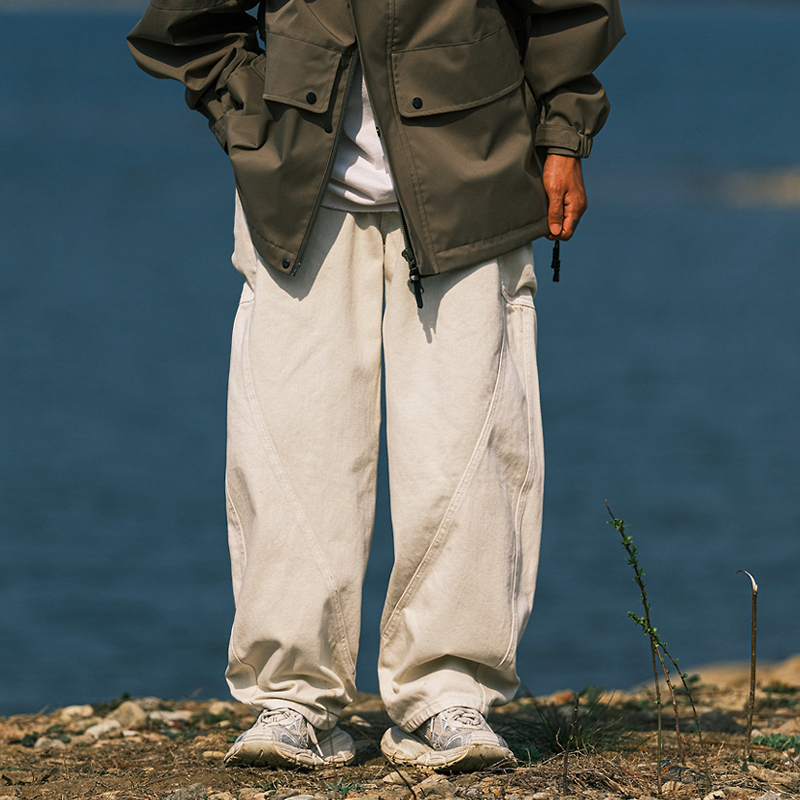 JUP山系潮牌春秋宽松纯色直筒裤子男士简约纯棉户外斜纹休闲长裤